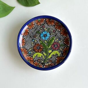 Vintage Floral Handmade Mexican Talavera Pottery Plate